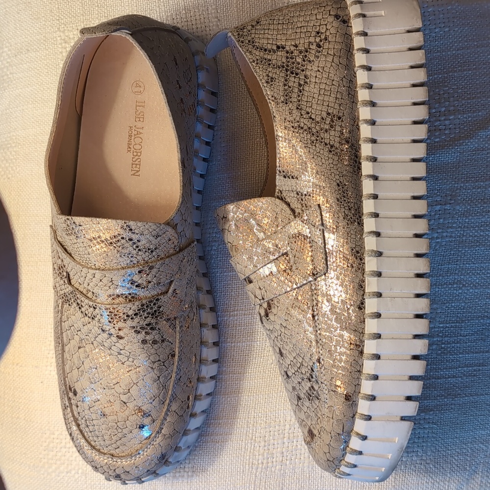 Ilse Jacobsen Gold Tan  Snake Tulip Loafer Slip-on shoes, size 41 / US 10